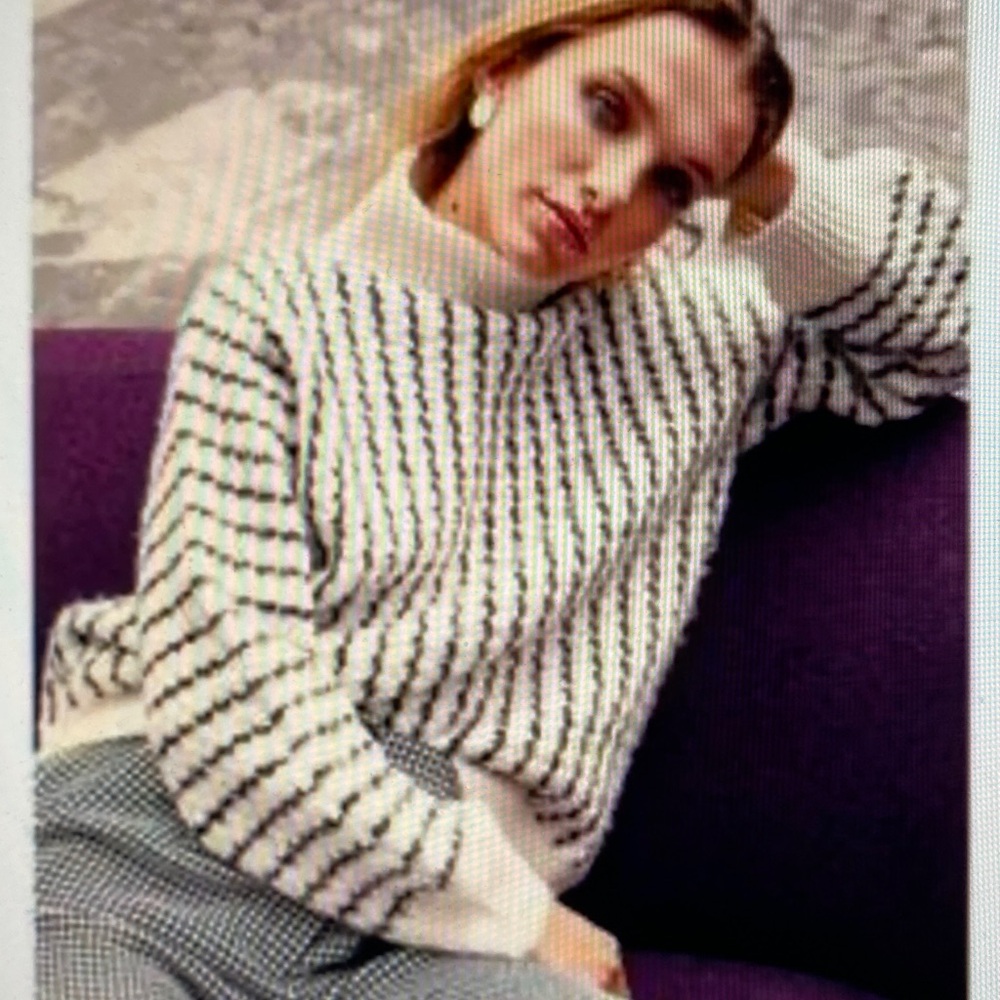 Frnch Paris Anthropologie white and Black stripe button neck sweater size M/L